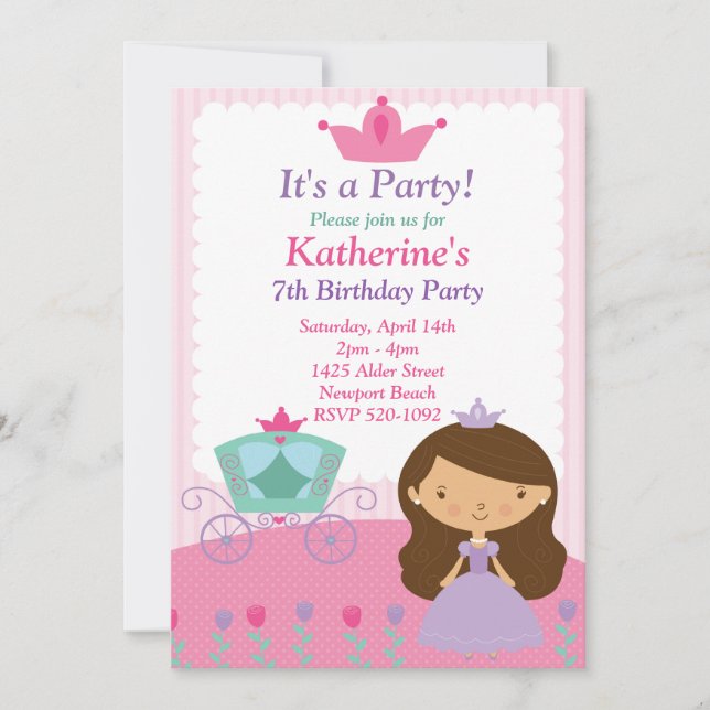 Invitation à la fête d'anniversaire de Princess (Devant)