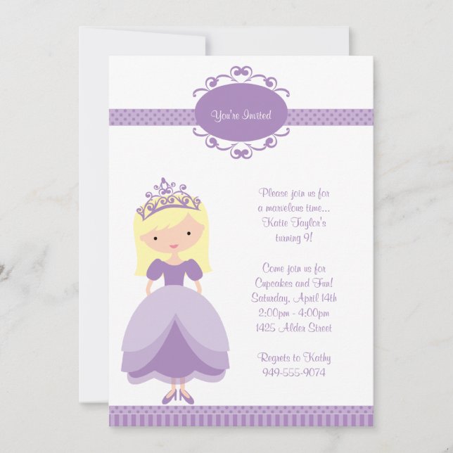 Invitation à la fête d'anniversaire de Princess (Devant)