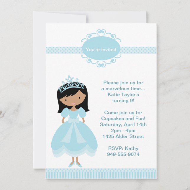 Invitation à la fête d'anniversaire de Princess (Devant)