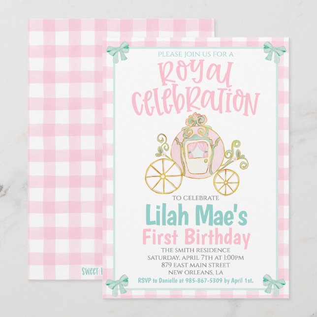 Invitation à la fête d'anniversaire de princesse (Devant / Derrière)