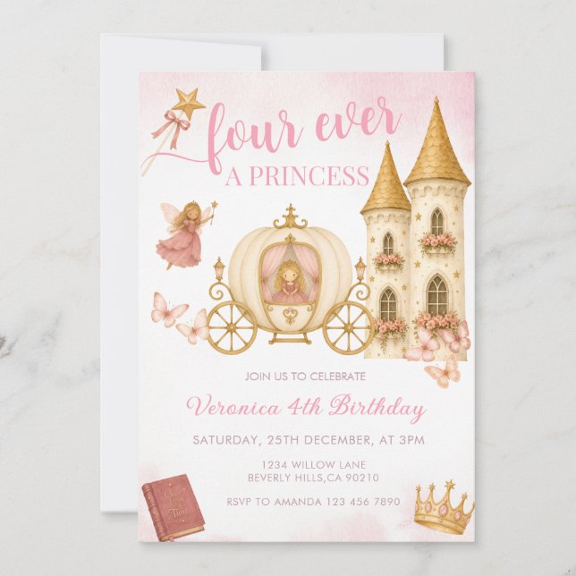 Invitation à la fête d'anniversaire de princesse p (Devant)