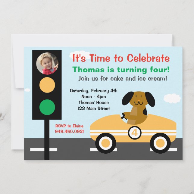 Invitation à la fête d'anniversaire de Race Car (Devant)