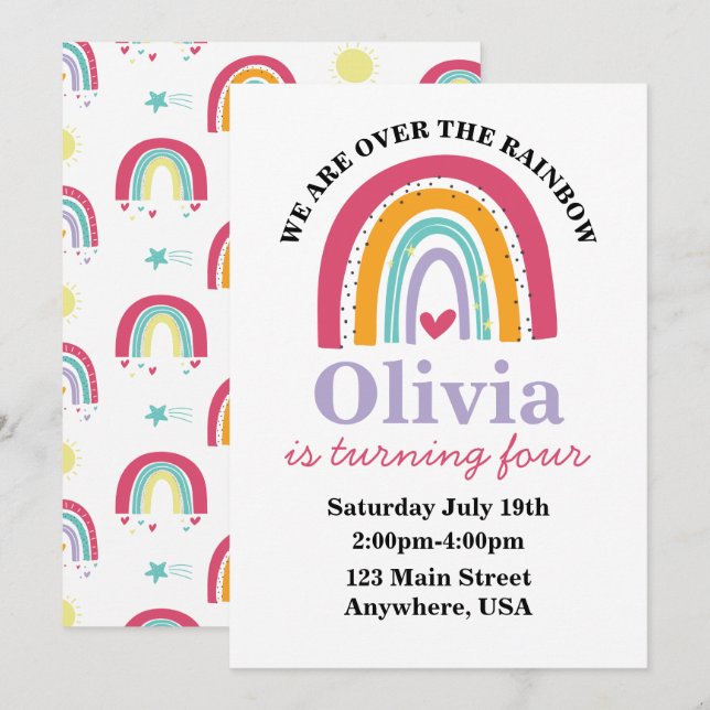 Invitation à la fête d'anniversaire de Rainbow Bri (Devant / Derrière)
