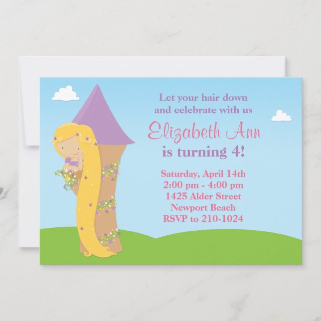 Invitation à la fête d'anniversaire de Rapunzel (Devant)