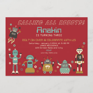 Invitation à la fête d'anniversaire de Retro Robot