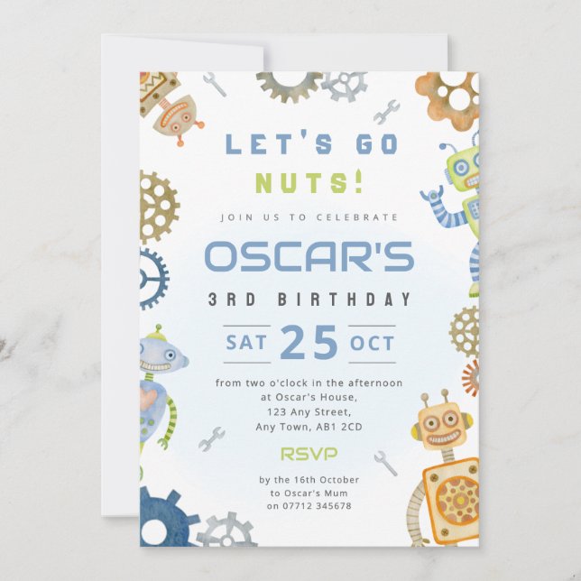 Invitation à la fête d'anniversaire de Robot Boy (Devant)