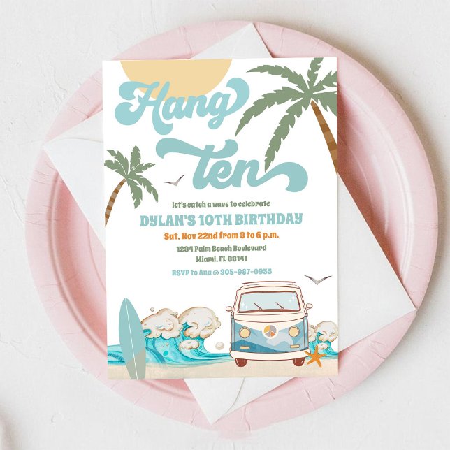 Invitation à la fête d'anniversaire de Surf Beach (Créateur téléchargé)