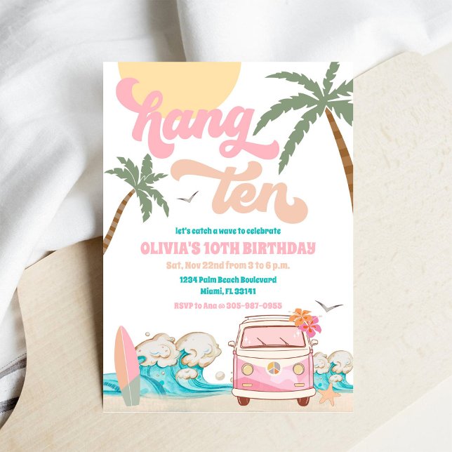 Invitation à la fête d'anniversaire de Surf Beach (Créateur téléchargé)