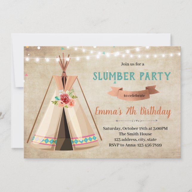 Invitation à la fête d'anniversaire de Teepee (Devant)