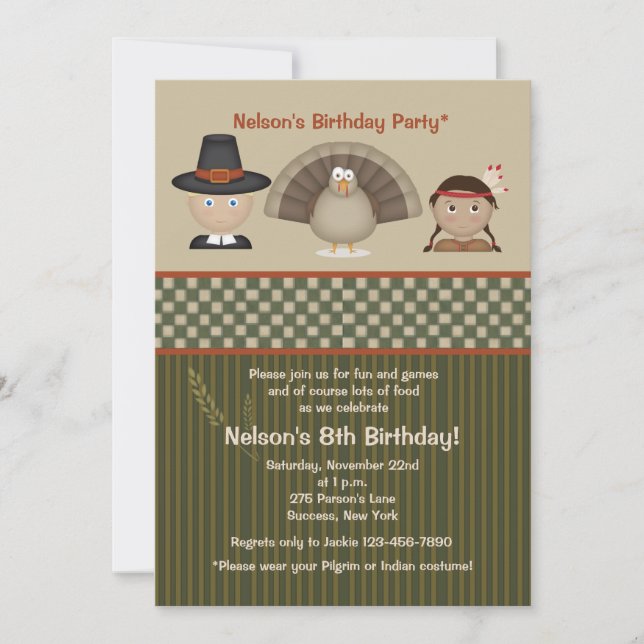 Invitation à la fête d'anniversaire de Thanksgivin (Devant)