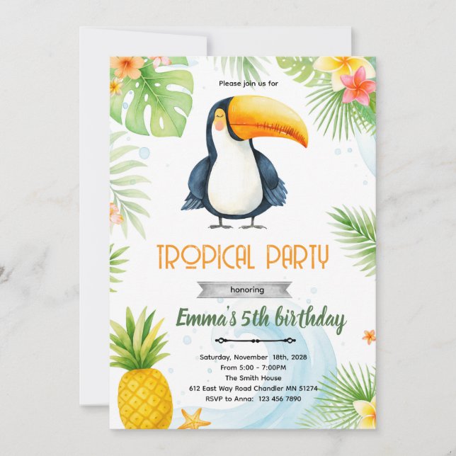 Invitation à la fête d'anniversaire de Toucan (Devant)