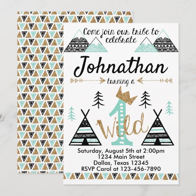 Invitation à la fête d'anniversaire de Tribal Wild (Devant / Derrière)