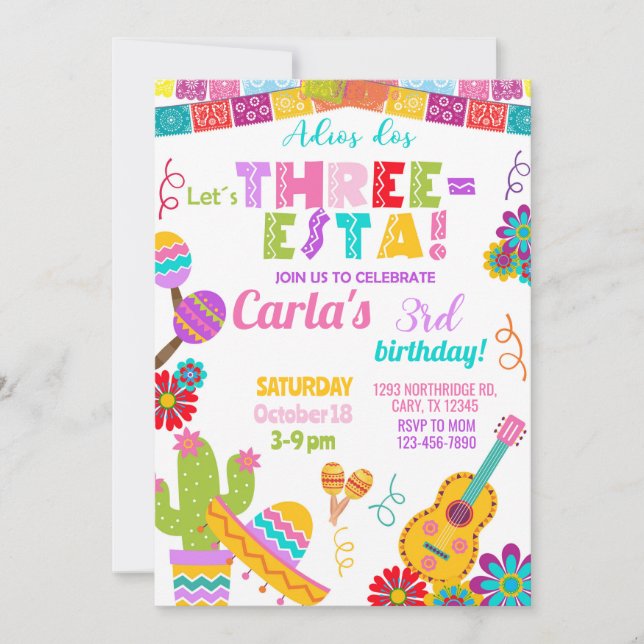 Invitation à la fête d'anniversaire de trois-esta  (Devant)