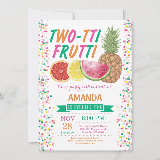 Invitation à la fête d'anniversaire de Tutti Frutt (Devant)