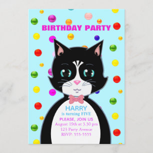Invitation à la fête d'anniversaire de Tuxedo Cat