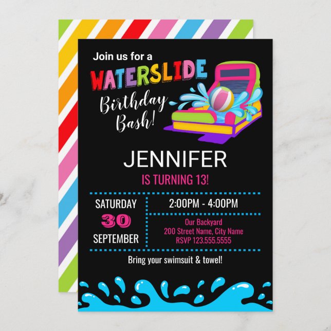 Invitation à la fête d'anniversaire de Waterslide (Devant / Derrière)