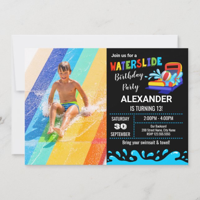 Invitation à la fête d'anniversaire de Waterslide (Devant)