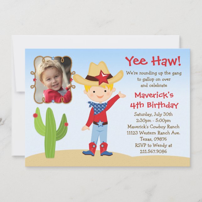 Invitation à la fête d'anniversaire de Western Cow (Devant)