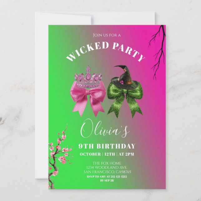 Invitation à la fête d'anniversaire de Wicked Bow  (Devant)