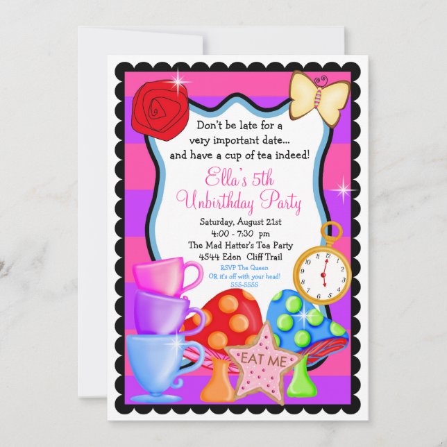 Invitation à la fête d'anniversaire de Wonderland (Devant)