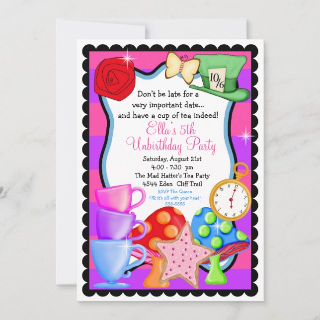 Invitation à la fête d'anniversaire de Wonderland (Devant)