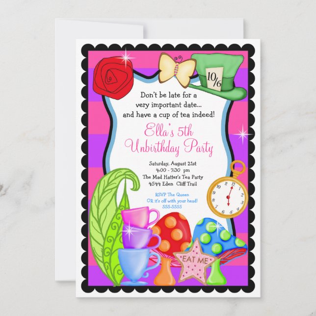 Invitation à la fête d'anniversaire de Wonderland (Devant)