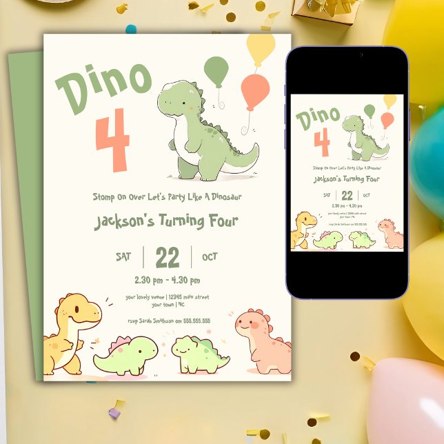 Invitation à la fête d'anniversaire des 4 ans Dino (Créateur téléchargé)