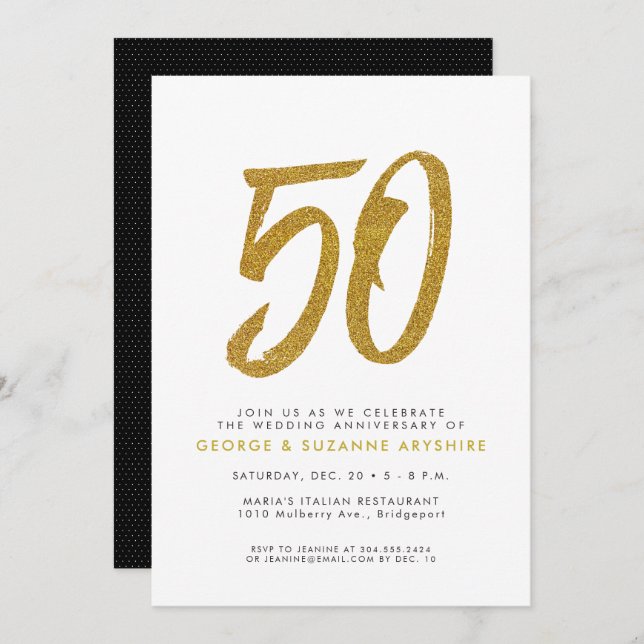 Invitation à la fête d'anniversaire des 50 ans en  (Devant / Derrière)