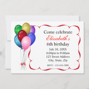 Invitation à la fête d'anniversaire des ballons