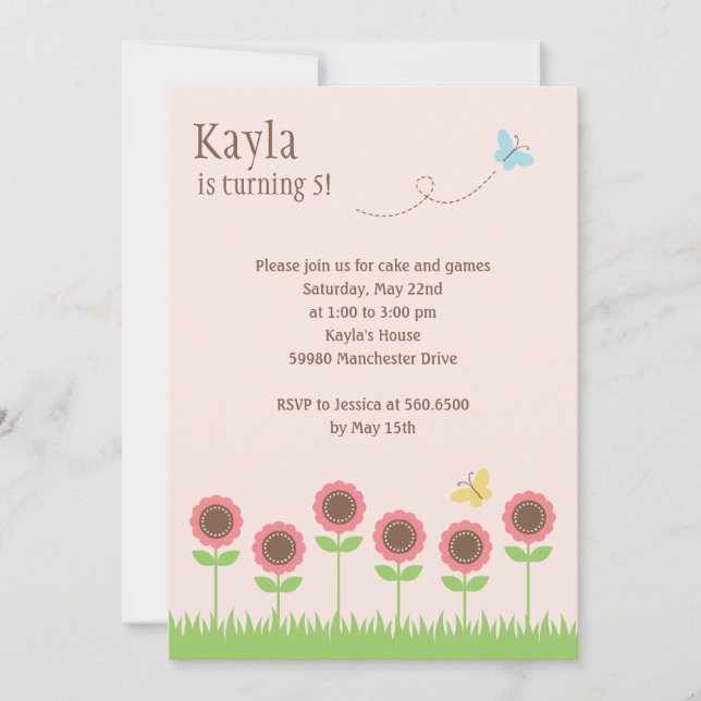 Invitation à la fête d'anniversaire des fleurs pré (Devant)