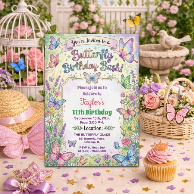 Invitation à la fête d'anniversaire des papillons  (Créateur téléchargé)