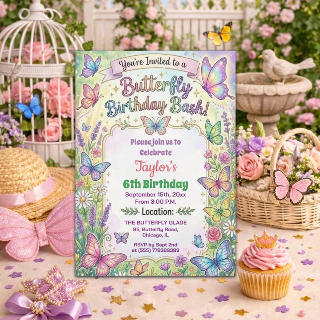 Invitation à la fête d'anniversaire des papillons  (Créateur téléchargé)