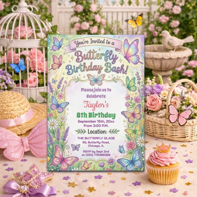 Invitation à la fête d'anniversaire des papillons  (Créateur téléchargé)