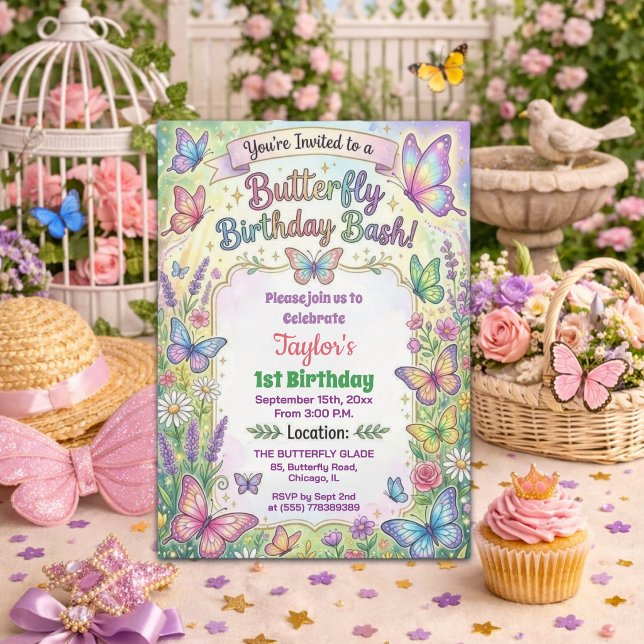 Invitation à la fête d'anniversaire des papillons  (Créateur téléchargé)