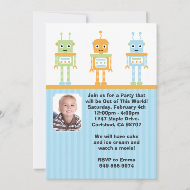 Invitation à la fête d'anniversaire des robots (Devant)