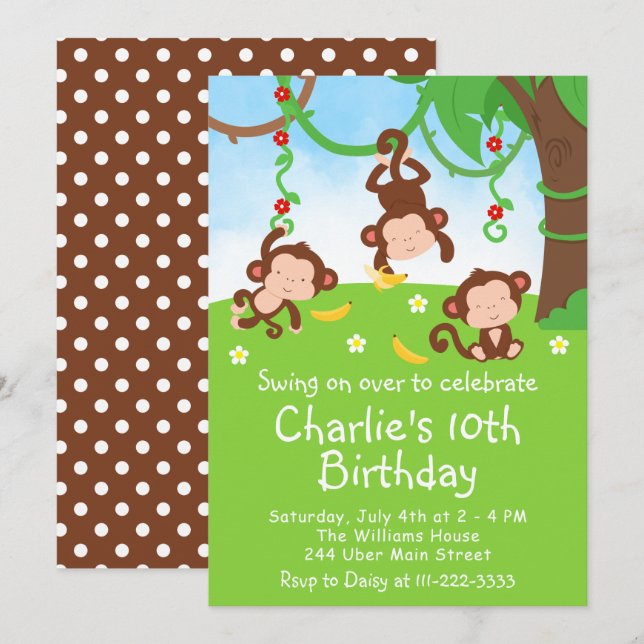 Invitation à la fête d'anniversaire des singes gar (Devant / Derrière)