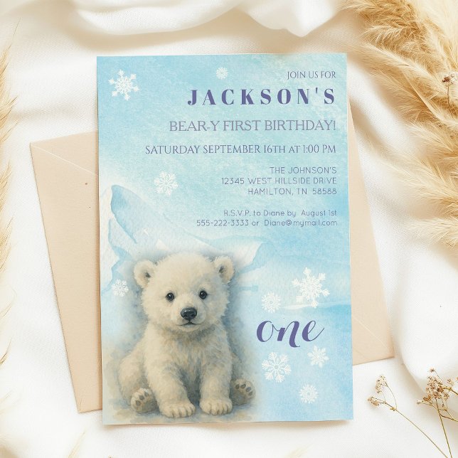 Invitation à la fête d'anniversaire d'hiver (Beary First Birthday Polar Bear First Birthday Invitation)