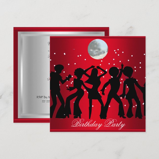 Invitation à la fête d'anniversaire Disco 70's Rou (Devant / Derrière)