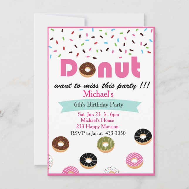 Invitation à la fête d'anniversaire Donut (Devant)