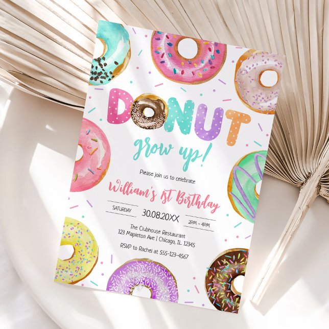 Invitation à la fête d'anniversaire Donut Grow Up  (Créateur téléchargé)