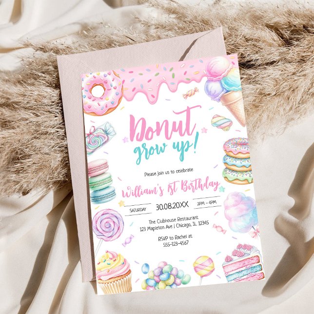 Invitation à la fête d'anniversaire Donut Grow Up  (Créateur téléchargé)