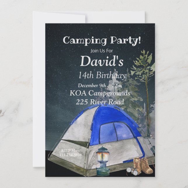 Invitation à la fête d'anniversaire du camping, ca (Devant)
