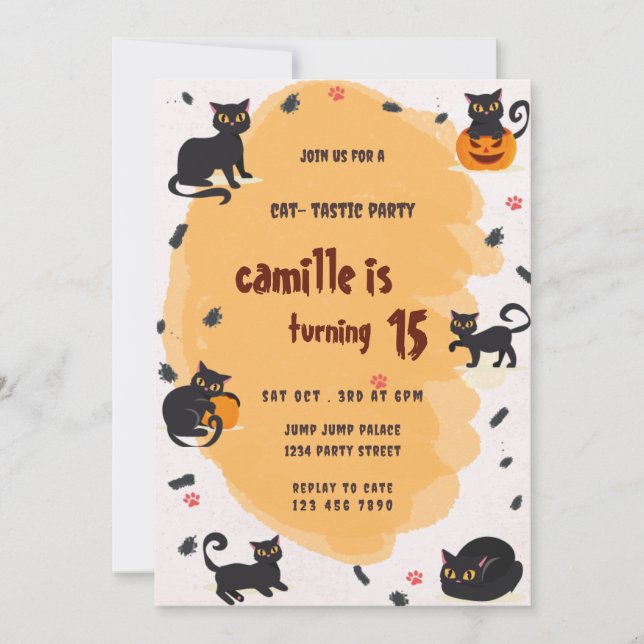 Invitation à la fête d'anniversaire du chat foncé (Devant)