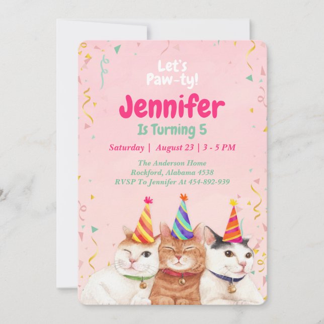 Invitation à la fête d'anniversaire du chat rose K (Devant)