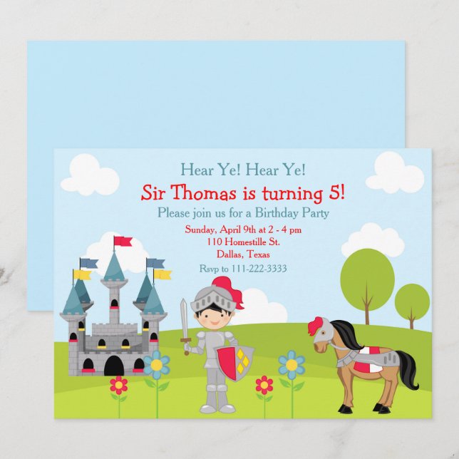 Invitation à la fête d'anniversaire du Chevalier a (Devant / Derrière)
