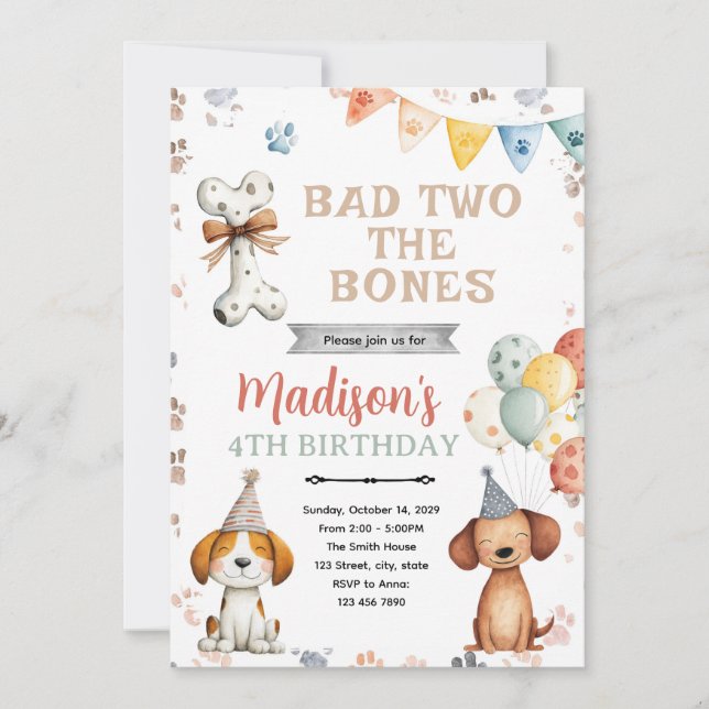 Invitation à la fête d'anniversaire du chiot de ch (Devant)