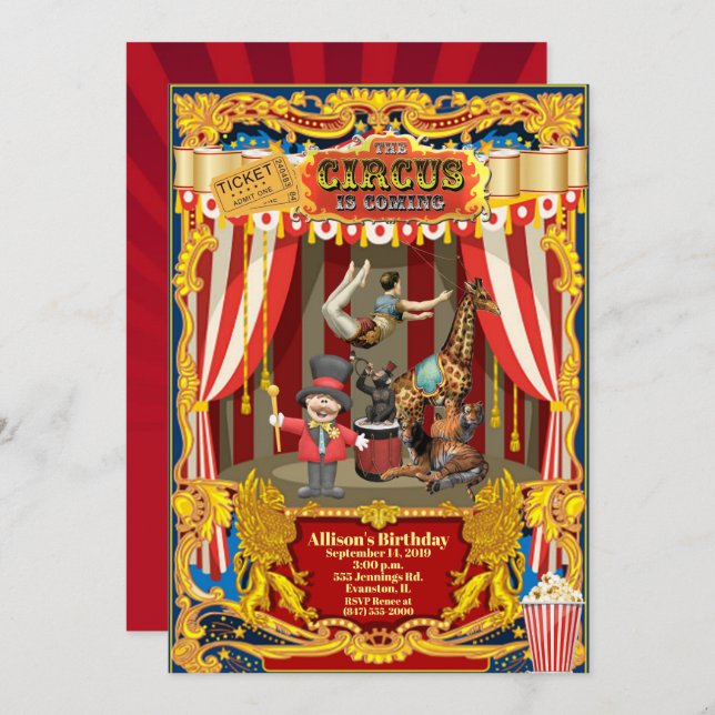 invitation à la fête d'anniversaire du cirque (Devant / Derrière)