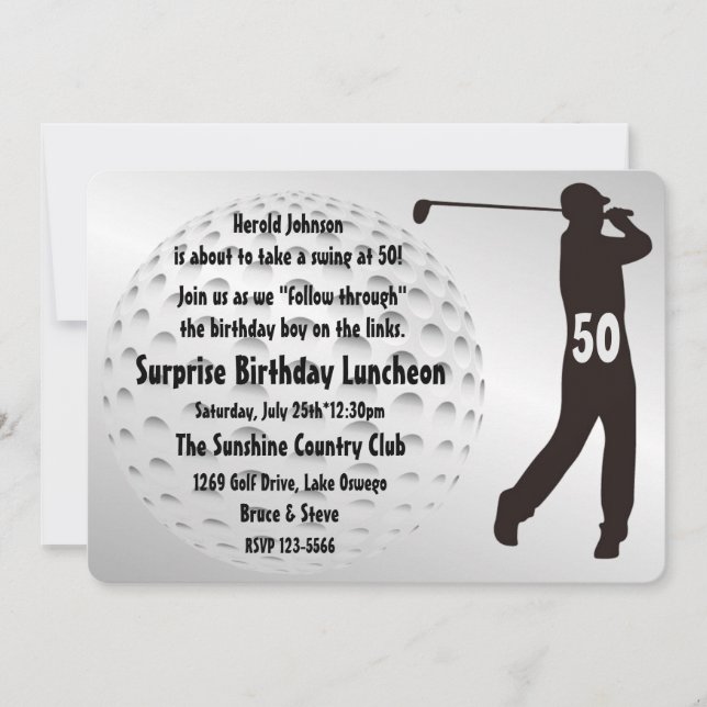 Invitation à la fête d'anniversaire du Cool Golfer (Devant)