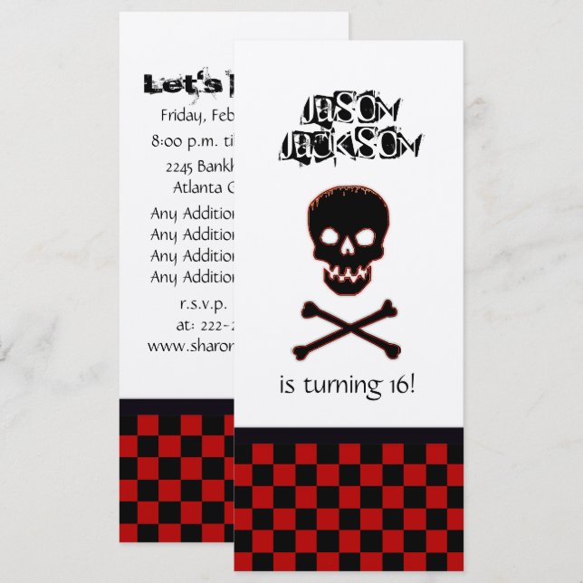 Invitation à la fête d'anniversaire du crâne (Devant / Derrière)
