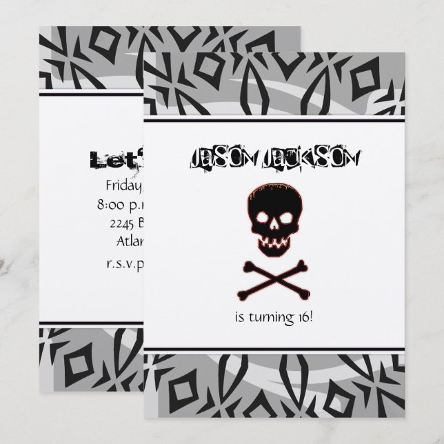 Invitation à la fête d'anniversaire du crâne (Devant / Derrière)